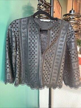 Zara Black Eyelet Faux Leather Top  - Women's Cropped